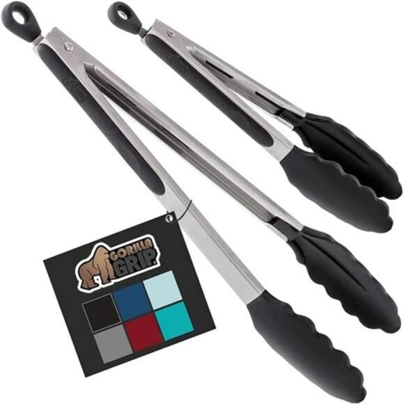 Gorilla Grip Stainless Steel Kitchen Tongs Set Silicone Tips Heat Resistant - Picture 7 of 7
